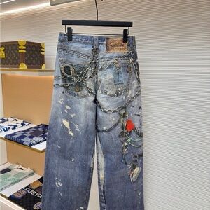 Acne Distressed Blue Jeans with Chains